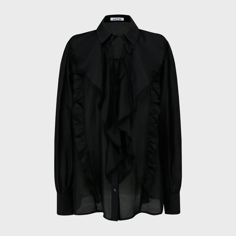 SALON DE SEOUL for women Ruffle Feminine Tie Blouse - Black