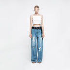 YCH BELTED DESTROYED DENIM BLUE (R25DB8021BL)