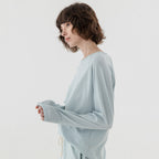 KOZNOK Maria loose fit Nagrang layered pure cotton women's long sleeve t-shirt indie blue