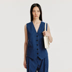 EENK YIVA Buttoned Vest - Navy Stripe