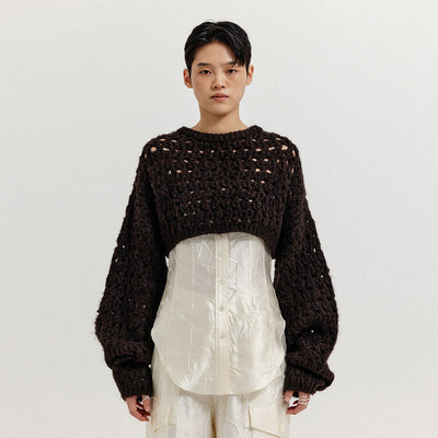 EENK XEKO Open Back Crop Knit Top - Brown