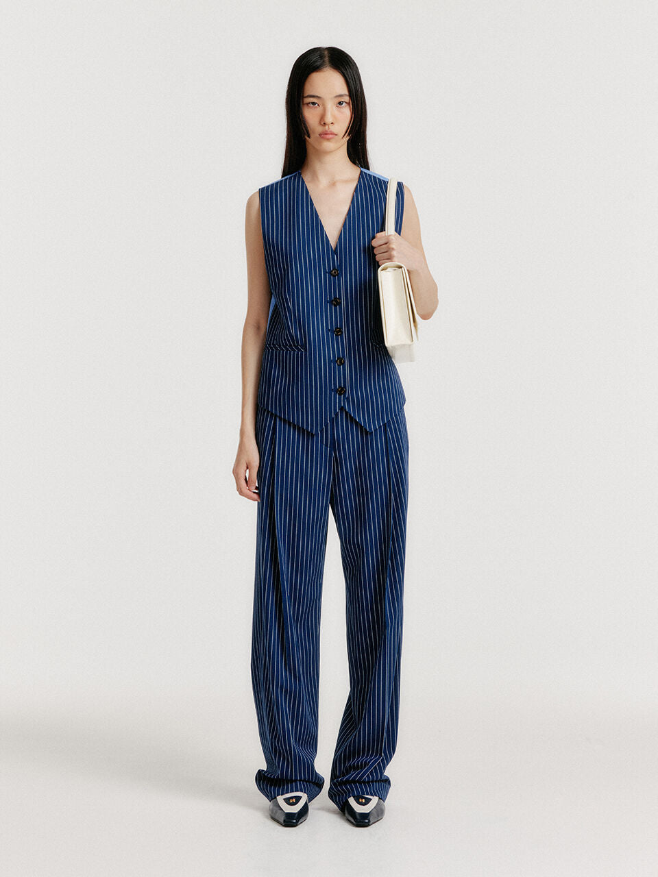 EENK YIVA Buttoned Vest - Navy Stripe
