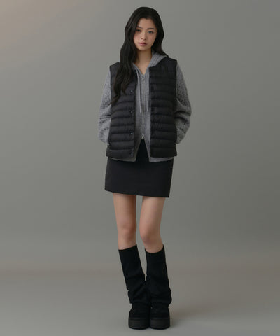 MUSINSA STANDARD WOMAN Padded Jacket Women's Transform Round Neck Light Down Vest [Black]