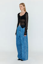 EENK EENK WJEAN Folded Front Wide Denim Pants