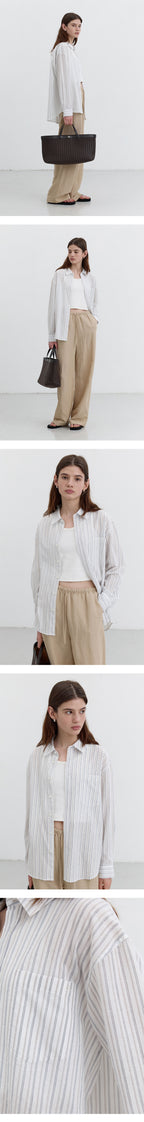 DUNST UNISEX CLASSIC OVERSHIRT BEIGE STRIPE_UDSH5B123I2