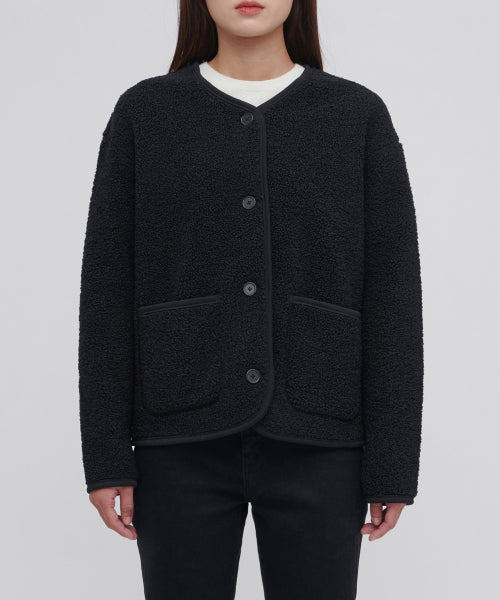 MUSINSA STANDARD WOMAN MUSINSA STANDARD WOMAN Fleece Collarless Jacket Black