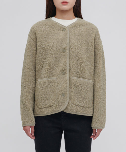 MUSINSA STANDARD WOMAN MUSINSA STANDARD WOMAN Fleece Collarless Jacket Beige
