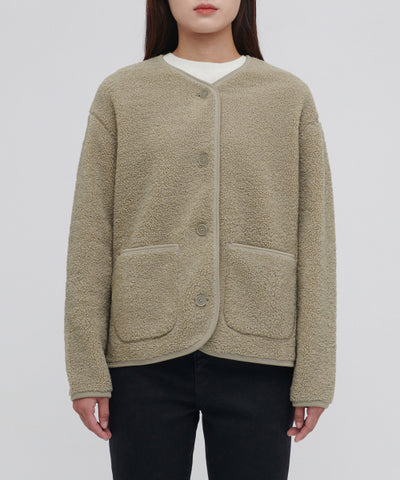 MUSINSA STANDARD WOMAN Fleece Collarless Jacket Beige