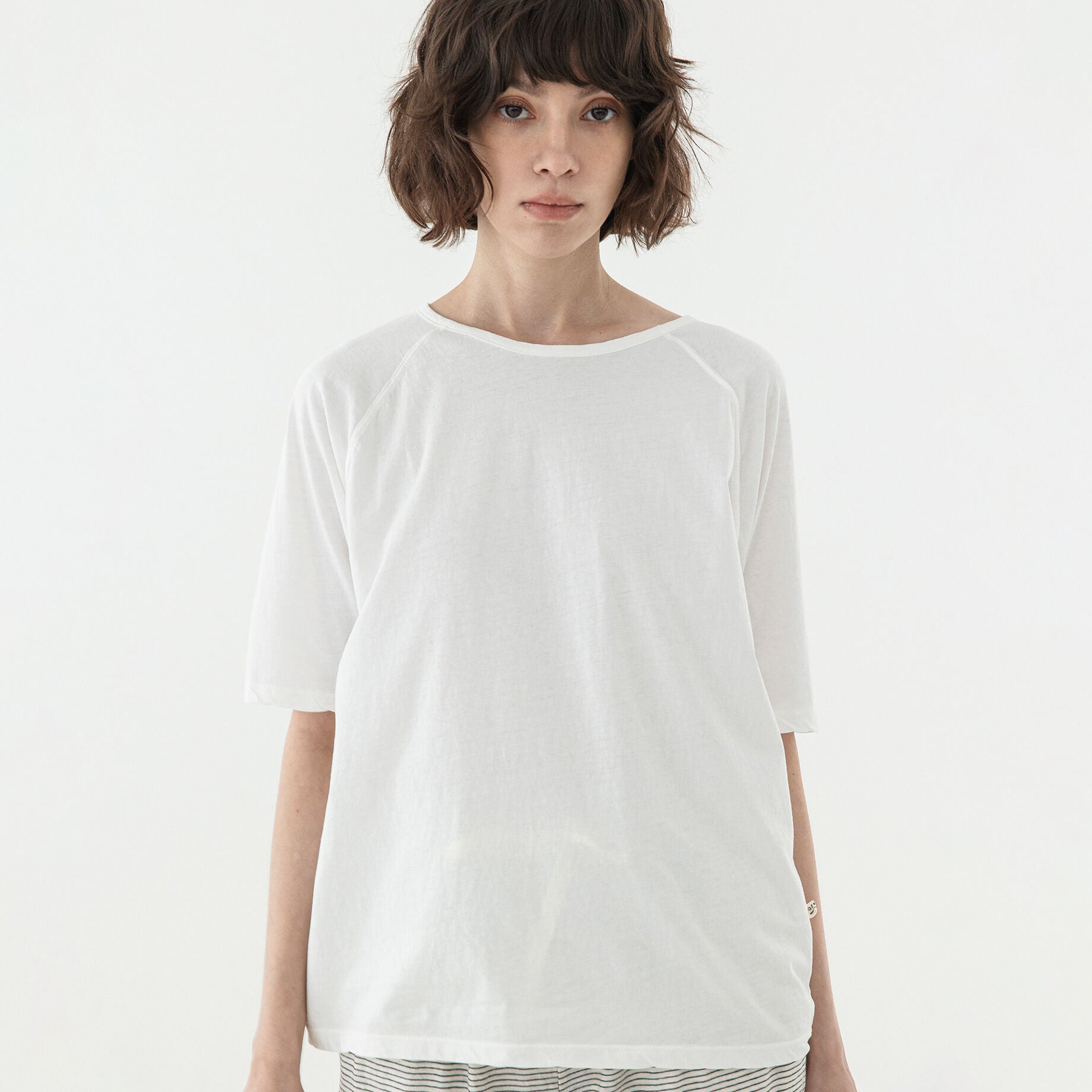 KOZNOK Maria Nagrang Layered Pure Cotton Summer Women's Short Sleeve T-Shirt Inner Tee Ivory