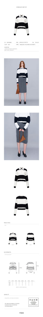YCH STRIPED KNIT CROP TOP NAVY (W23KT808NV)