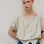 YAN 13 for women DRAWSTRING SHIRRING BLOUSE_SKY BLUE