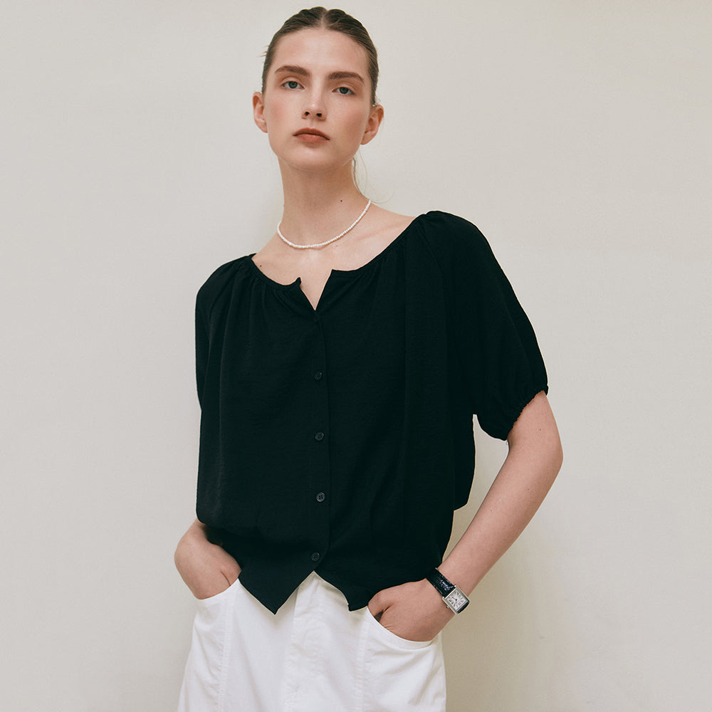 YAN 13 for women DRAWSTRING SHIRRING BLOUSE_IVORY
