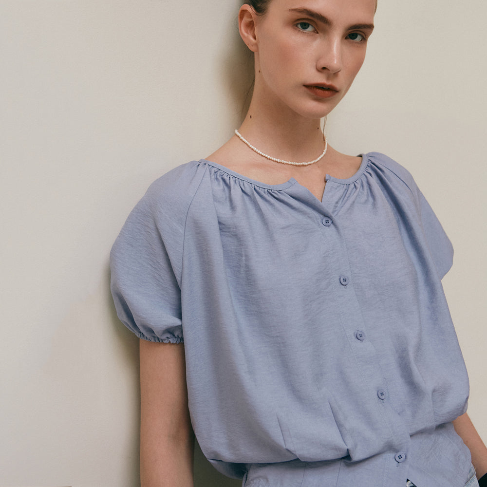 YAN 13 for women DRAWSTRING SHIRRING BLOUSE_IVORY