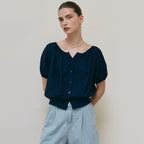 YAN 13 for women DRAWSTRING SHIRRING BLOUSE_SKY BLUE
