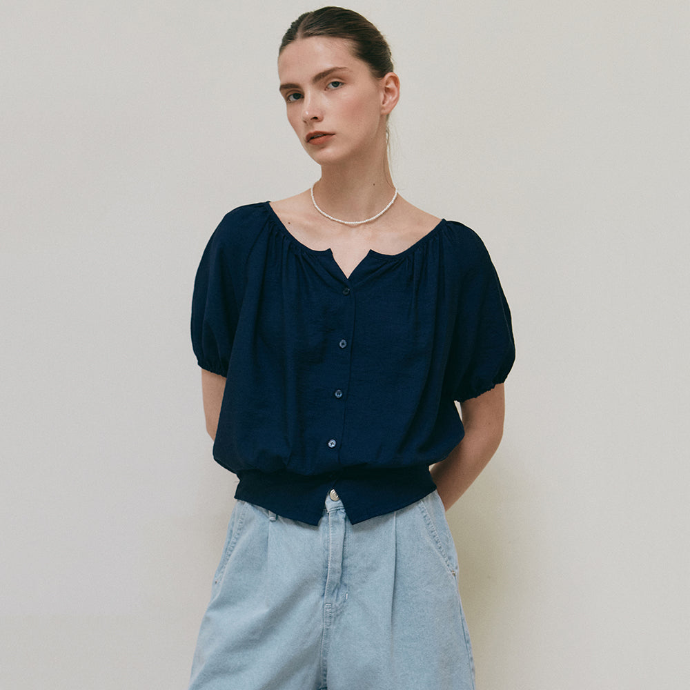 YAN 13 for women DRAWSTRING SHIRRING BLOUSE_IVORY