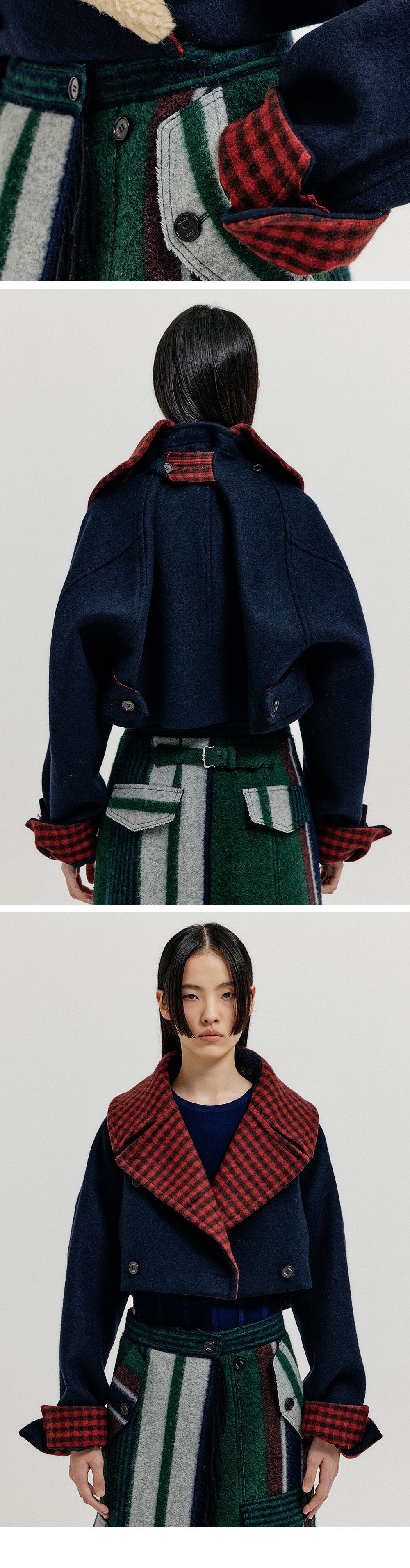 EENK EENK Cropped Pea Jacket Navy