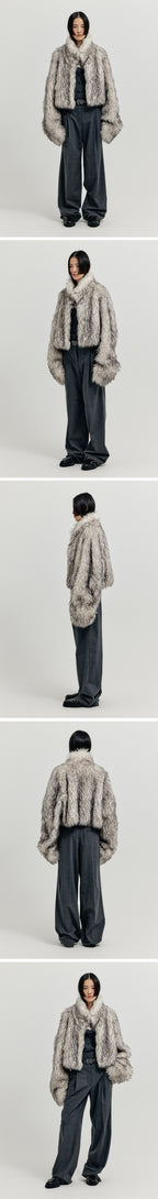 EENK FAUX FUR SHORT COAT (LIGHT GREY)