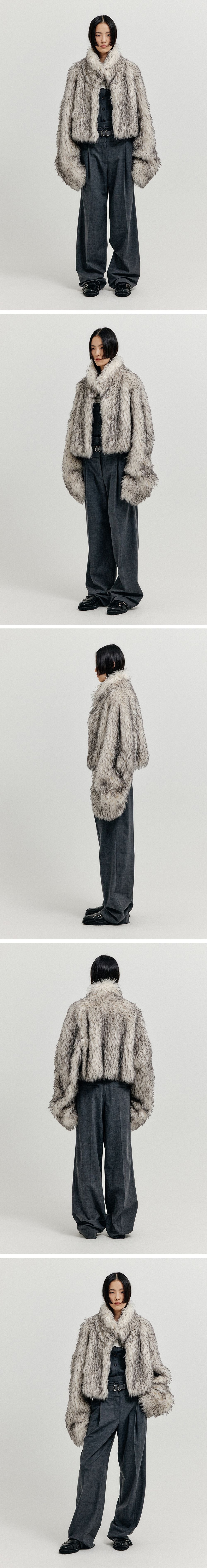 EENK FAUX FUR SHORT COAT (LIGHT GREY)