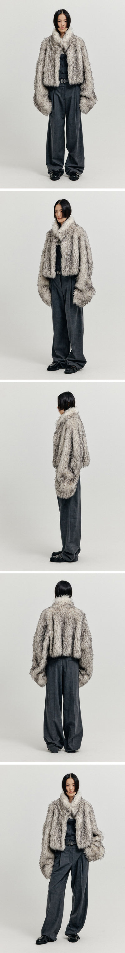 FAUX FUR SHORT COAT (LIGHT GREY)