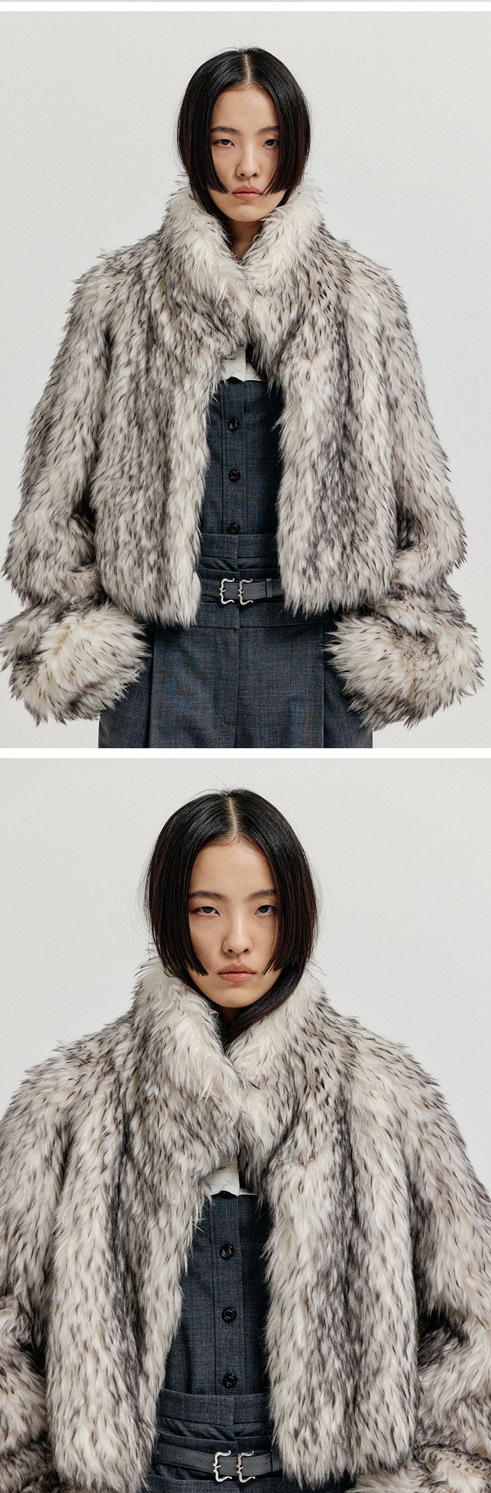 EENK FAUX FUR SHORT COAT (LIGHT GREY)