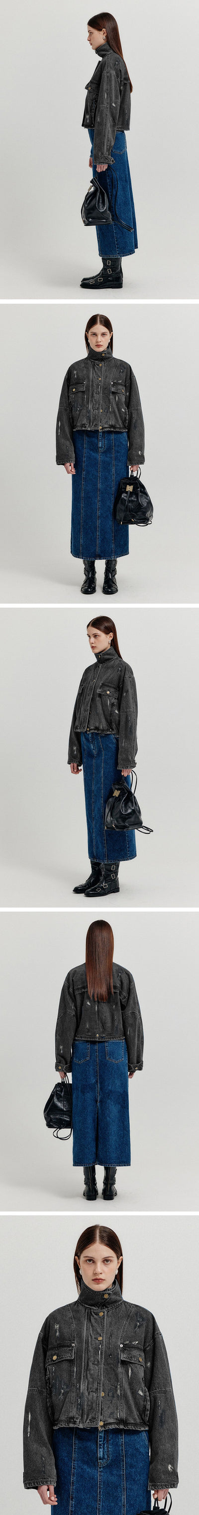 EENK Vintage Bomber Short Denim Jacket