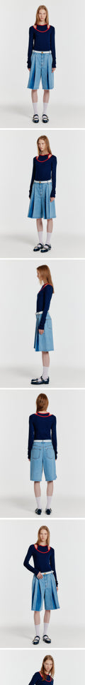 EENK (W) CONTRAST LONG SLEEVE JERSEY TOP (NAVY)