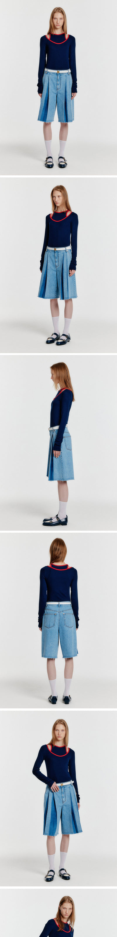 (W) CONTRAST LONG SLEEVE JERSEY TOP (NAVY)