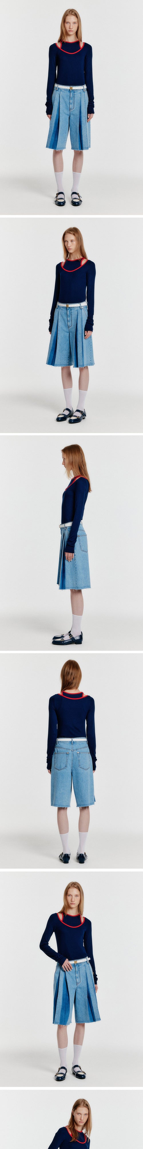 EENK (W) CONTRAST LONG SLEEVE JERSEY TOP (NAVY)
