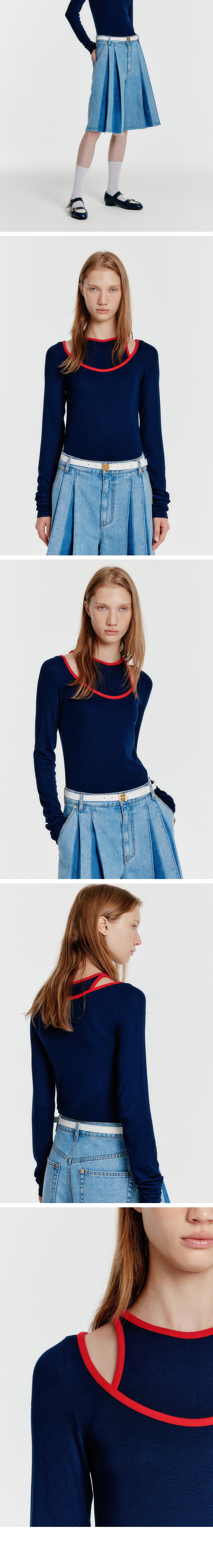 EENK (W) CONTRAST LONG SLEEVE JERSEY TOP (NAVY)