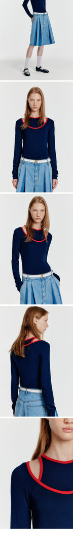 EENK (W) CONTRAST LONG SLEEVE JERSEY TOP (NAVY)