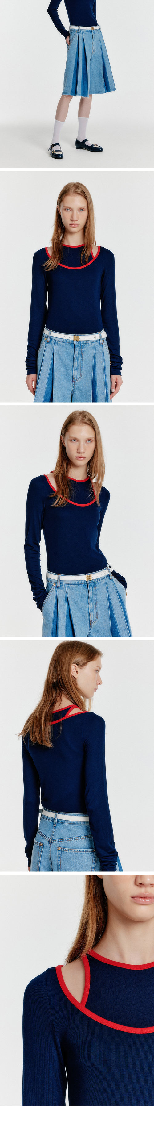 EENK (W) CONTRAST LONG SLEEVE JERSEY TOP (NAVY)