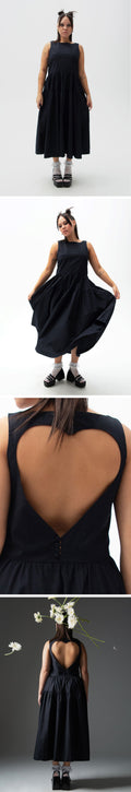 EMMA MULHOLLAND ON HOLIDAY FOREVER YOURS GATHERED MIDI DRESS (BLACK)