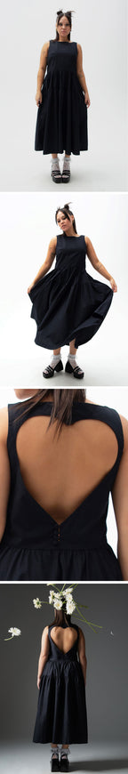 EMMA MULHOLLAND ON HOLIDAY FOREVER YOURS GATHERED MIDI DRESS (BLACK)