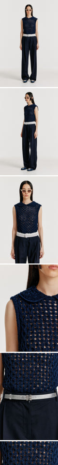 EENK (W) LACE TEXTURED KNIT TOP (NAVY)