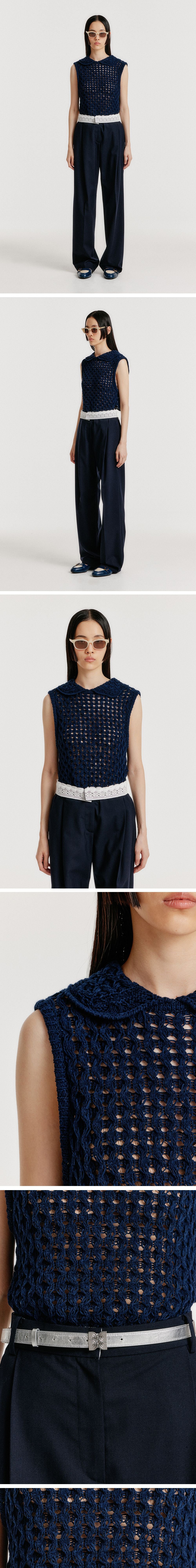 EENK (W) LACE TEXTURED KNIT TOP (NAVY)