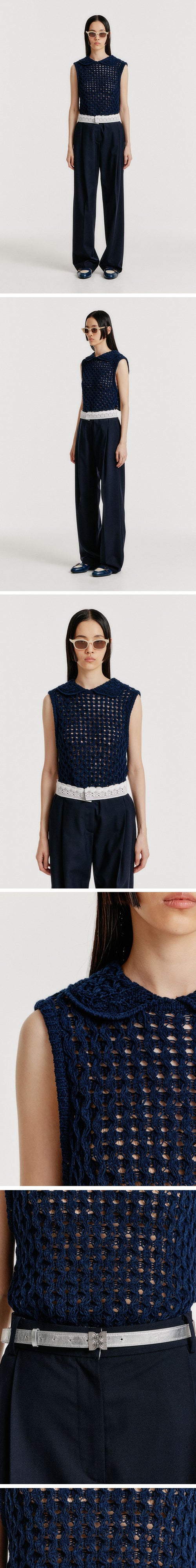 EENK (W) LACE TEXTURED KNIT TOP (NAVY)