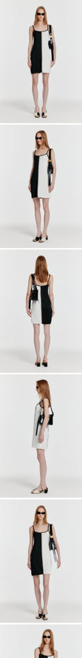 EENK (W) STITCHED COLOR BLOCK KNIT DRESS (BLACK WHITE)