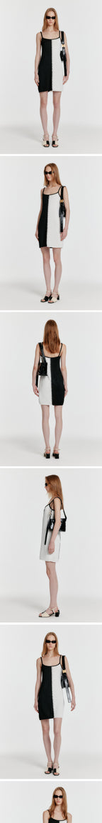 EENK (W) STITCHED COLOR BLOCK KNIT DRESS (BLACK WHITE)