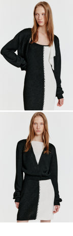 EENK (W) STITCHED COLOR BLOCK KNIT DRESS (BLACK WHITE)