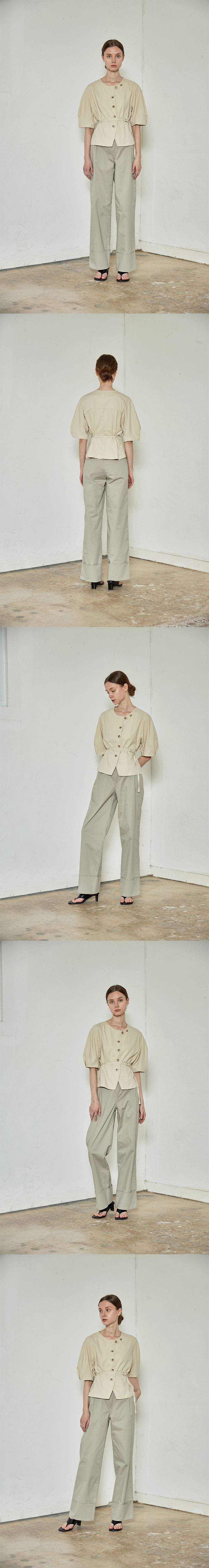 OURCOMOS comos 835 Stitch raglan sleeve belt blouse (beige)