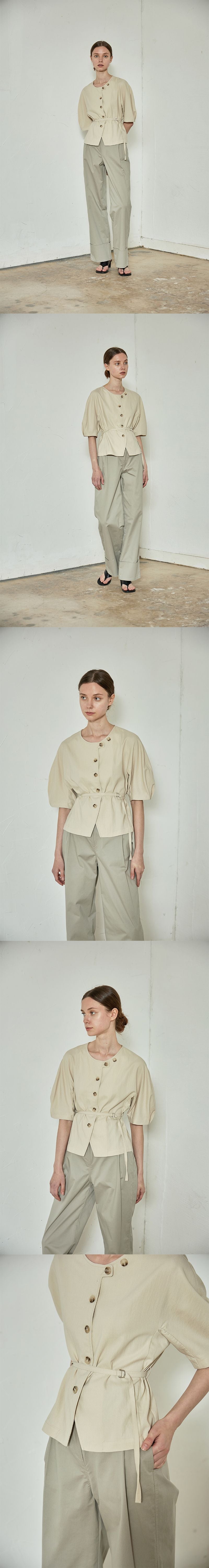 OURCOMOS comos 835 Stitch raglan sleeve belt blouse (beige)