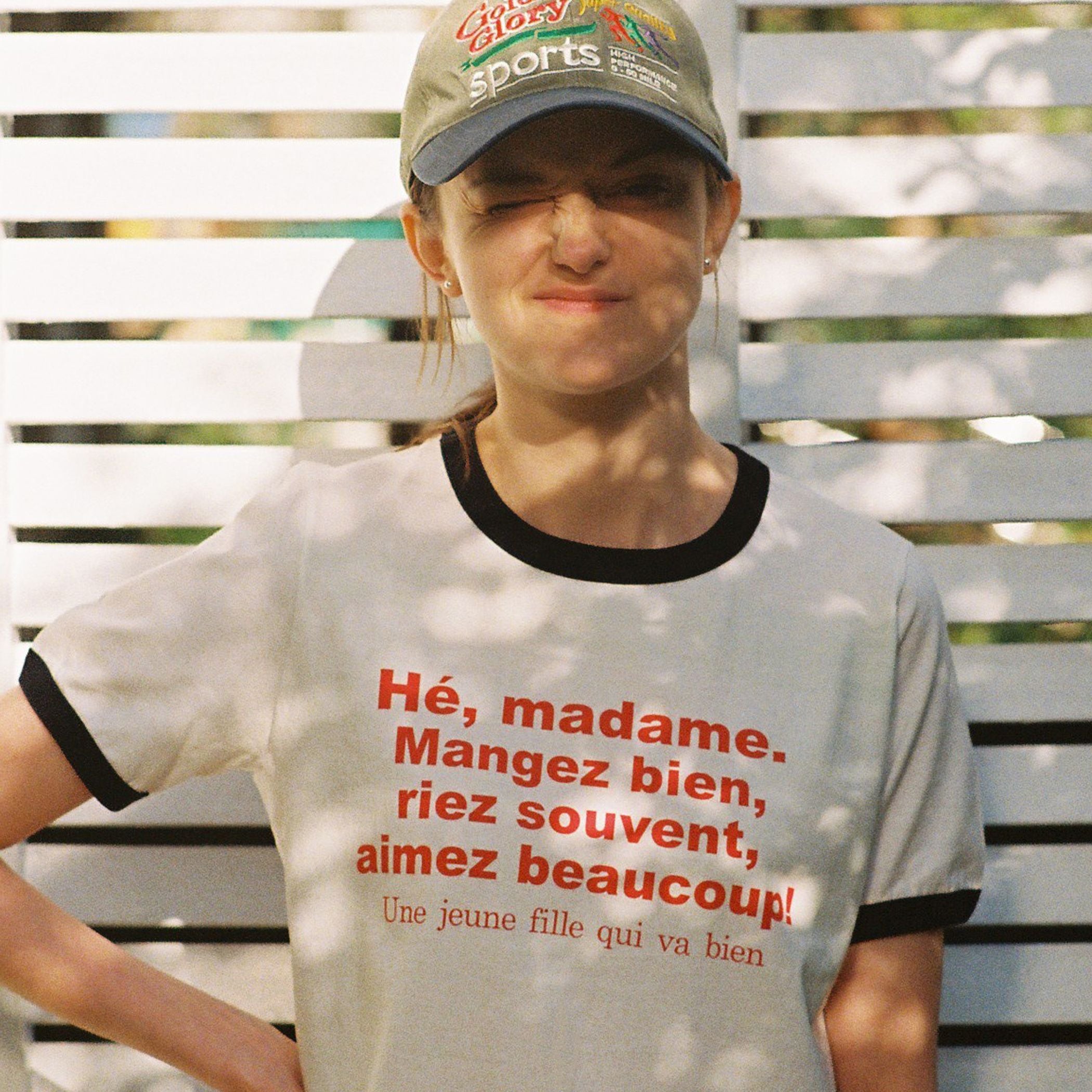 CONICHIWA BONJOUR madame ringer T(2color)