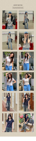 KNOWN BETTER [Add size] Floral eyelet romantic T-shirt_Gray