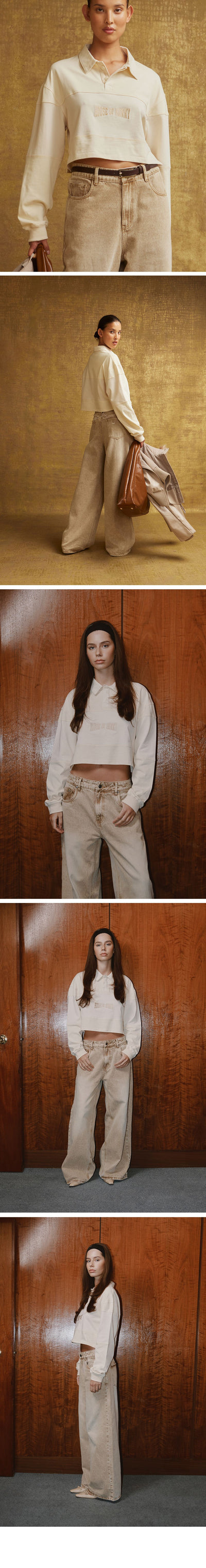 (W) CROPPED POWER LOGO BUTTON UP MULTI