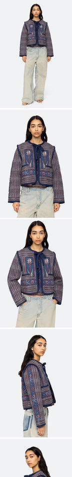 SEA NEW YORK (W) VALERIA PRINT L/SLV QUILTED COAT (NAVY)