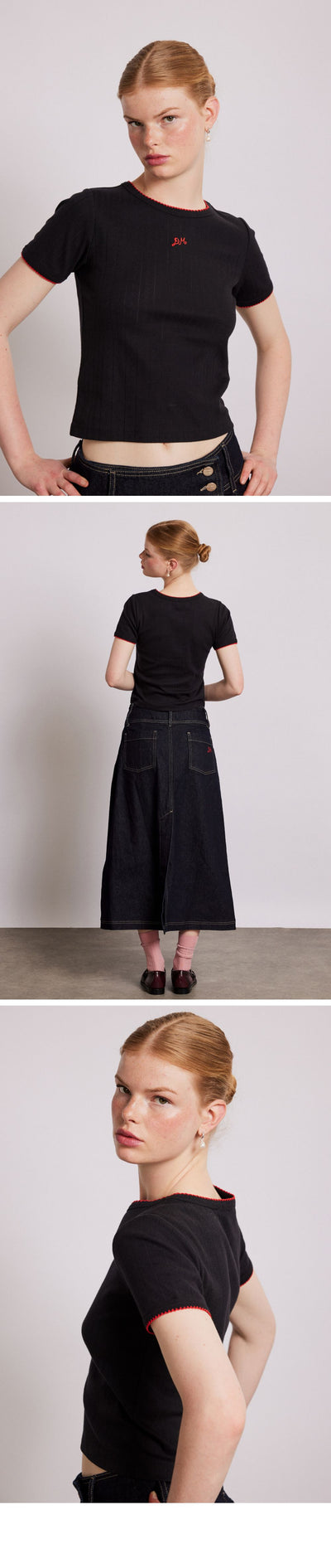 (W) DM SHRUNKEN POINTELLE TEE (BLACK)