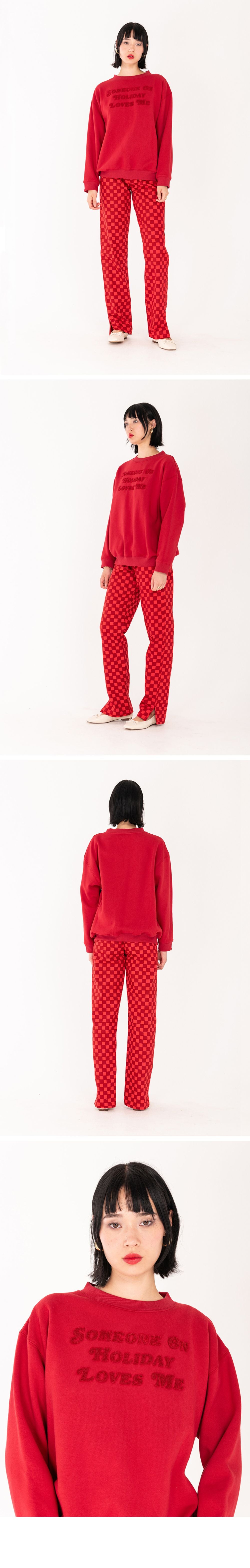 EMMA MULHOLLAND ON HOLIDAY (W) SOMEONE ON HOLIDAY TUFTED CREW NECK (RED)