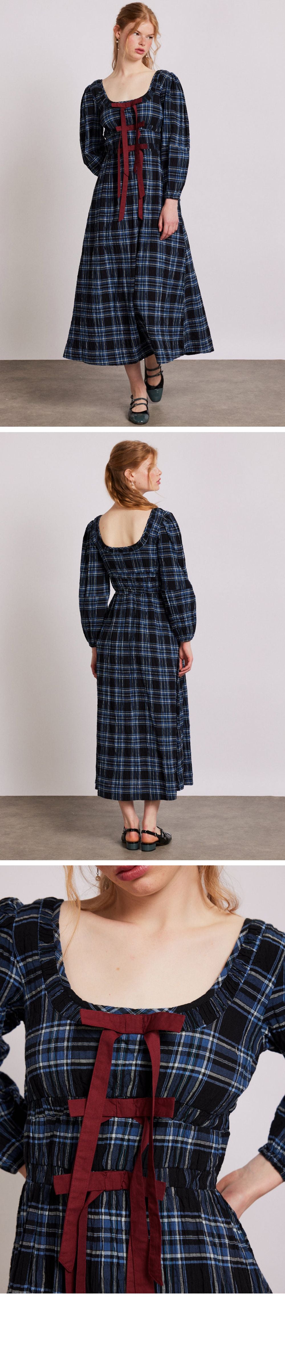 DAMSON MADDER (W) DAKOTA MIDI DRESS (BLUE CHECK)