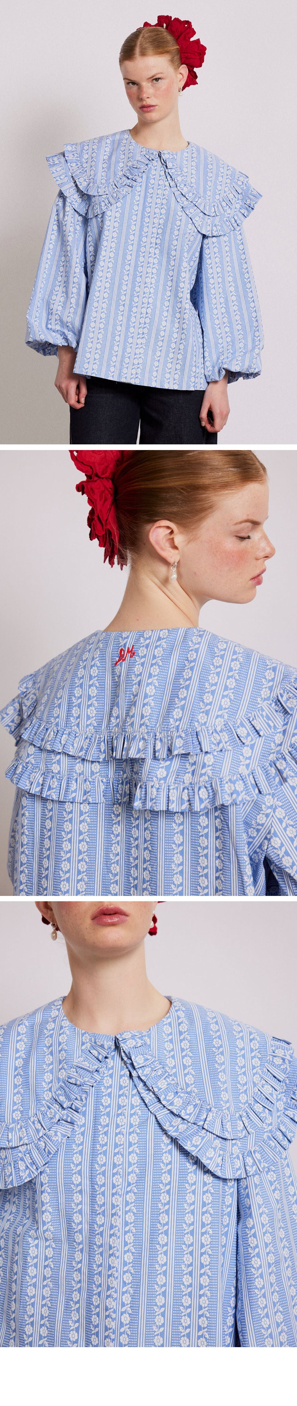 DAMSON MADDER (W) LOIS DOUBLE COLLAR BLOUSE (BLUE)