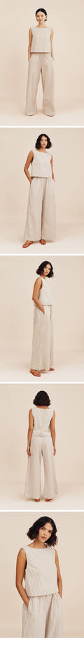 POSSE (W) VIVIAN DRAWSTRING PANT (BEIGE/IVORY/BLACK RED STRIPE)